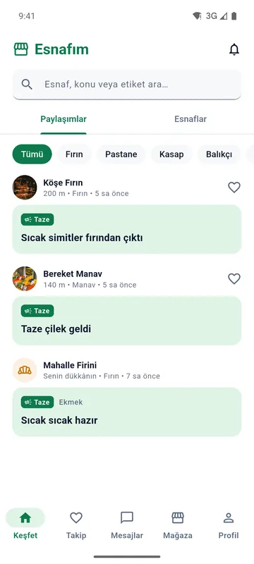 Esnafım: yakındaki esnafların paylaşımları